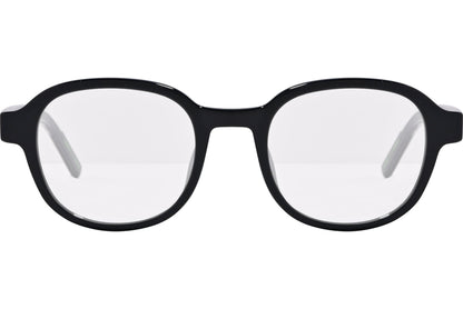 tommy hilfiger square black eyeglasses frame viewed from front angle.