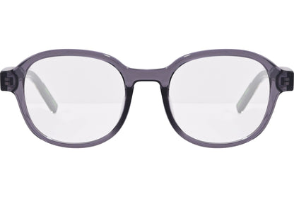 tommy hilfiger square gray eyeglasses frame viewed from front angle.