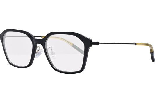 tommy hilfiger hexagonal black eyeglasses frame viewed from a 45-degree angle.