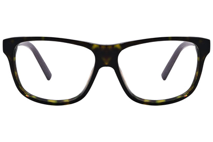 tommy hilfiger wayfarer yellow tortoise eyeglasses frame viewed from front angle.