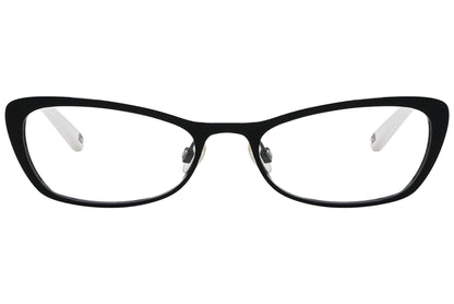 tommy hilfiger cat-eye multicolored eyeglasses frame viewed from front angle.