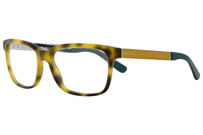 tommy hilfiger wayfarer yellow eyeglasses frame viewed from a 45-degree angle.