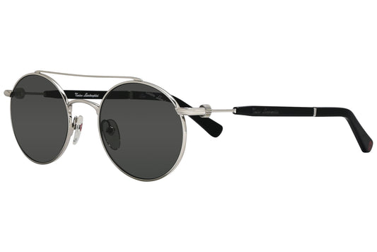 Tonino Lamborghini Round Silver and Black Sunglasses Model: TL303-S02 Side View