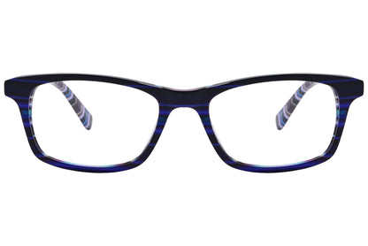 rectangle black with blue eyeglasses frame viewed from front angle.