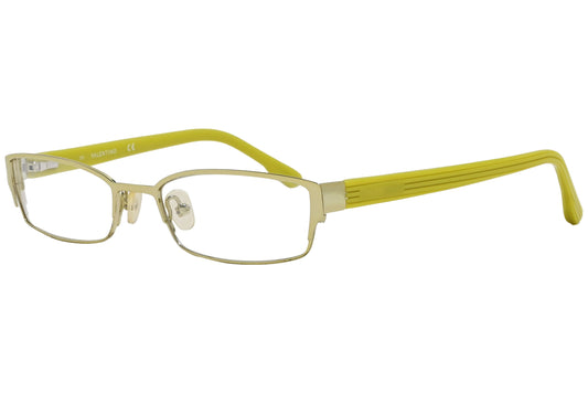 rectangle yellow eyeglasses frame viewed from a 45-degree angle.