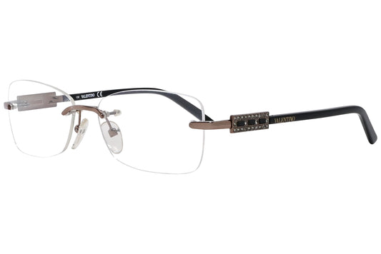 valentino rectangle bronze eyeglasses frame viewed from a 45-degree angle.