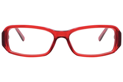 versace rectangle red eyeglasses frame viewed from front angle.