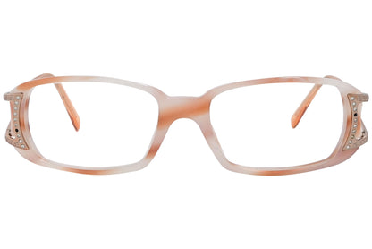 versace rectangle orange eyeglasses frame viewed from front angle.