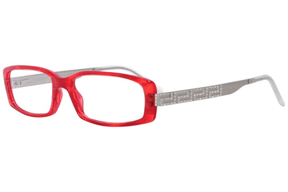 versace rectangle red eyeglasses frame viewed from a 45-degree angle.