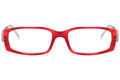 versace rectangle red eyeglasses frame viewed from front angle.