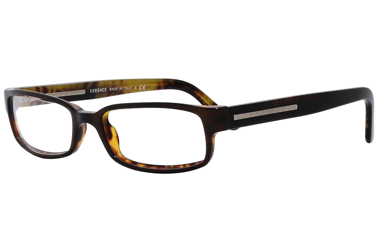 versace rectangle tortoise eyeglasses frame viewed from a 45-degree angle.