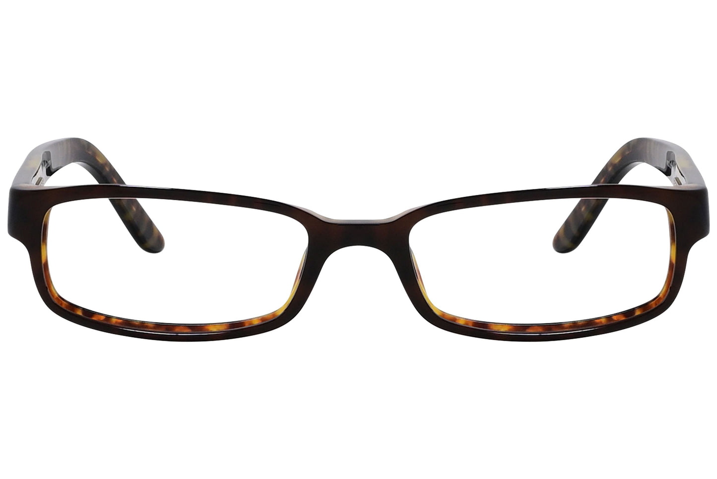 versace rectangle tortoise eyeglasses frame viewed from front angle.