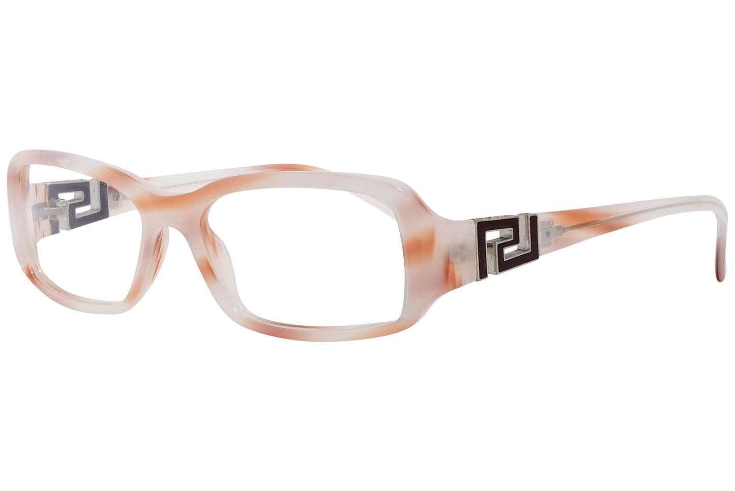 versace rectangle orange eyeglasses frame viewed from a 45-degree angle.