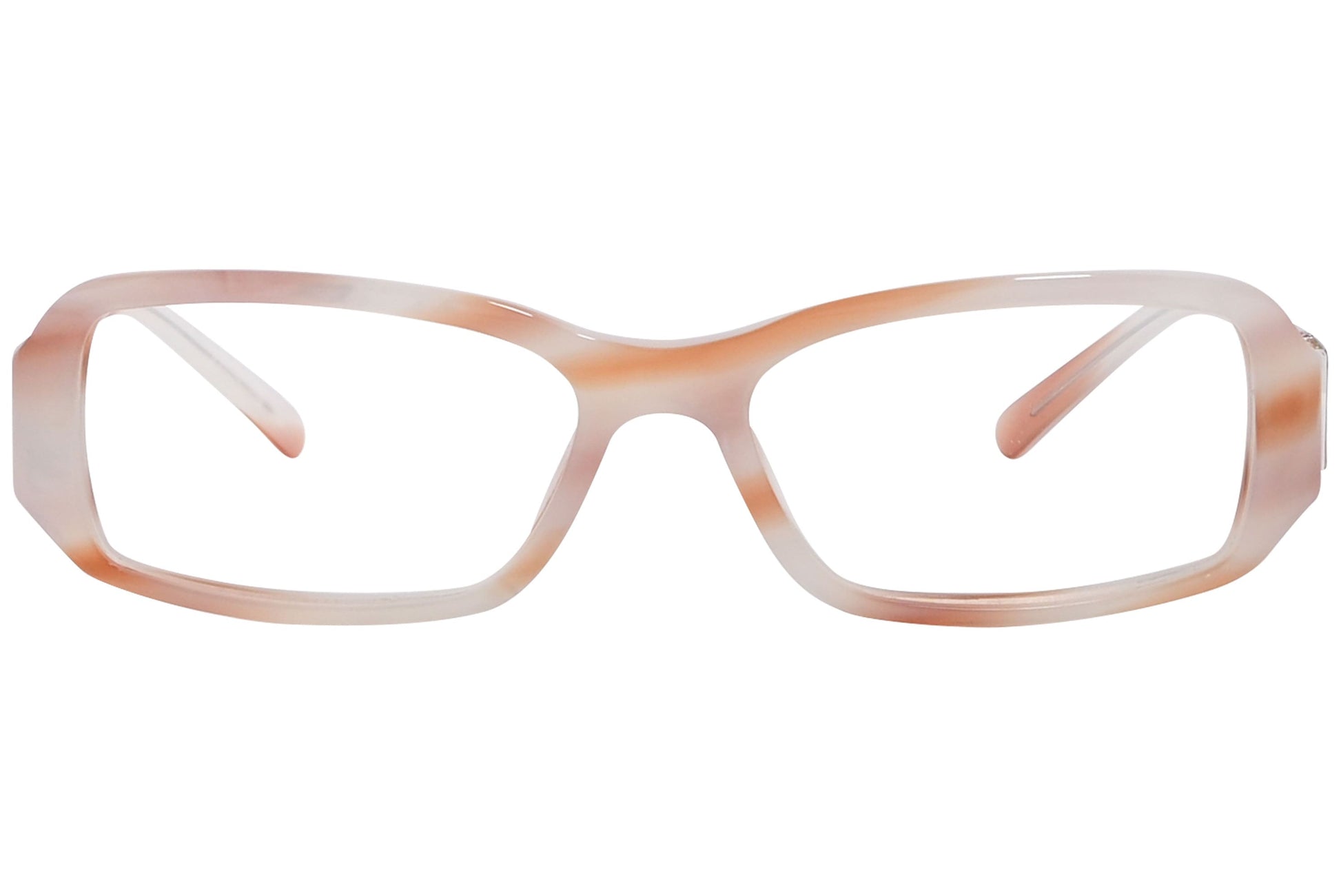 versace rectangle orange eyeglasses frame viewed from front angle.