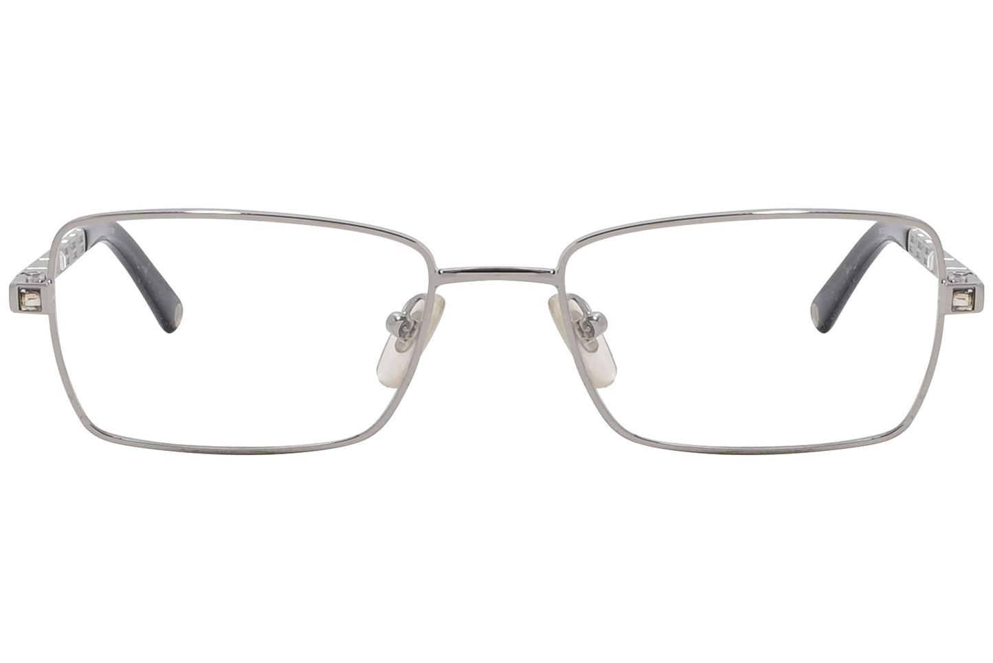 versace rectangle silver eyeglasses frame viewed from front angle.