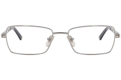 versace rectangle silver eyeglasses frame viewed from front angle.