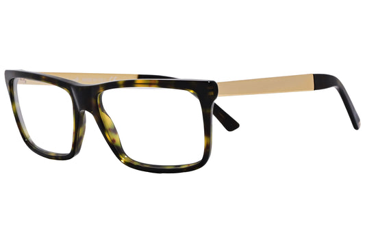 wayfarer yellow tortoise eyeglasses frame viewed from a 45-degree angle.