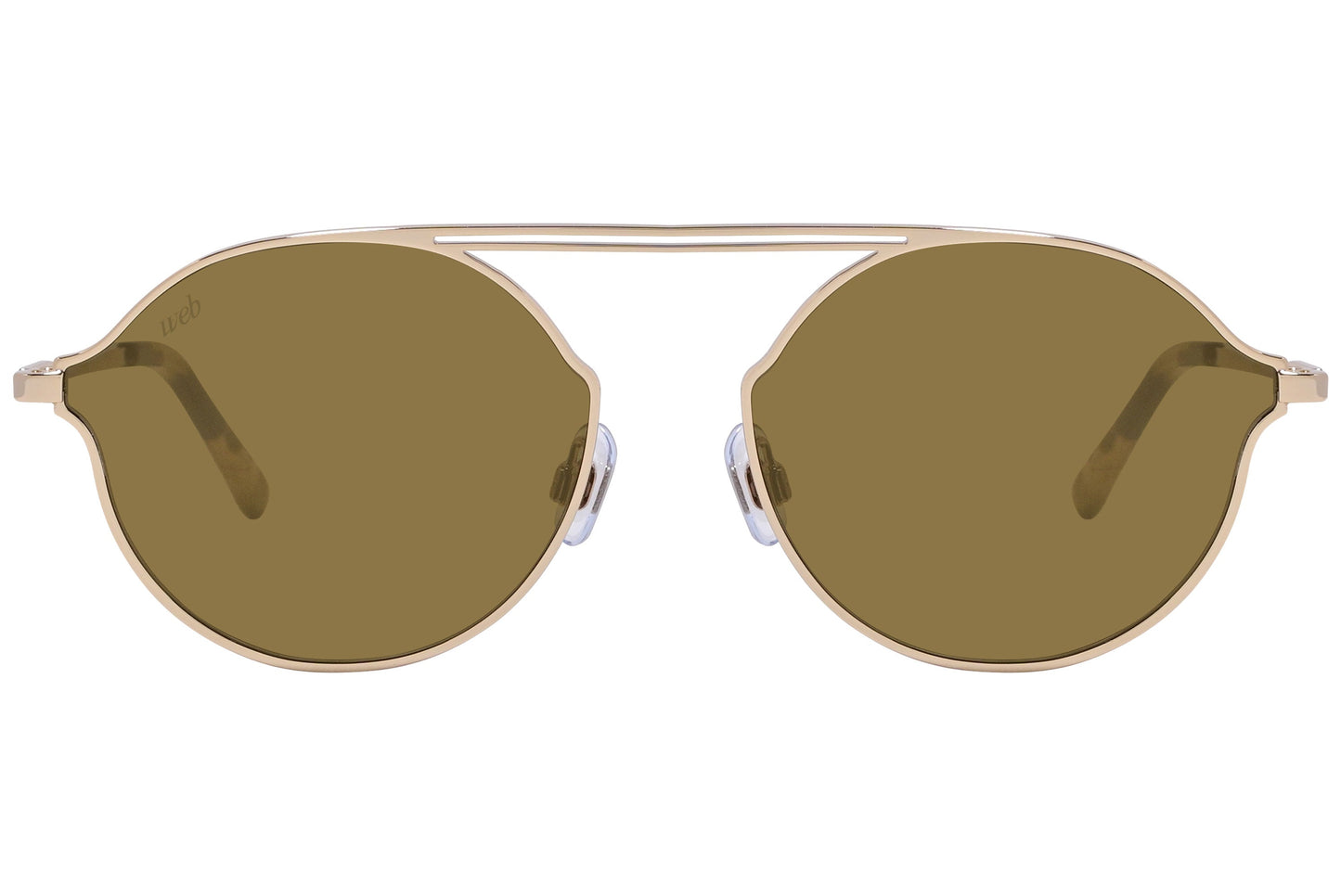 Web Gold Color Aviator Sunglasses Viewed From Front Angle.