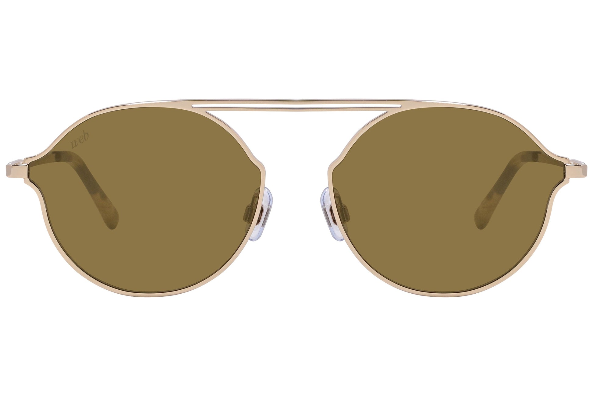 Web Gold Color Aviator Sunglasses Viewed From Front Angle.