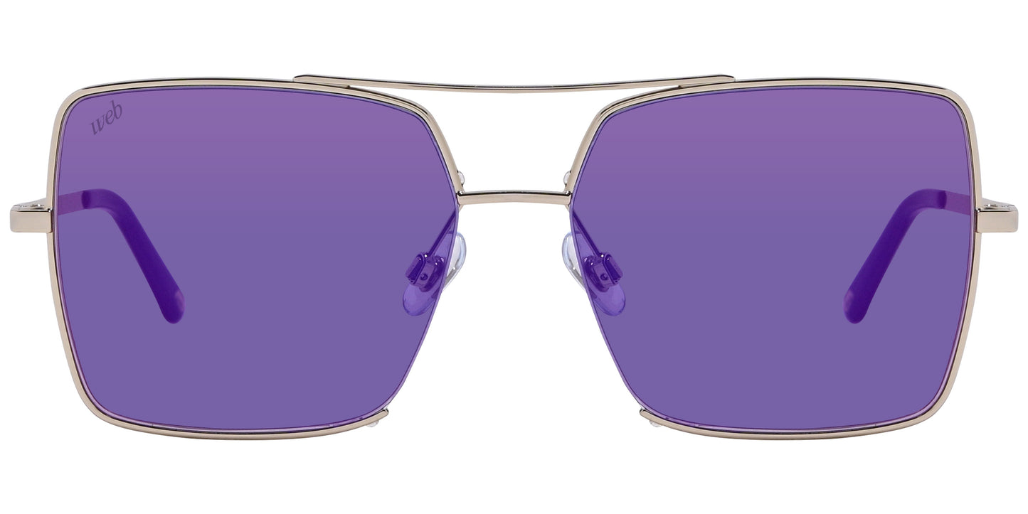 Web Gold Color Square Sunglasses Viewed From Front Angle.