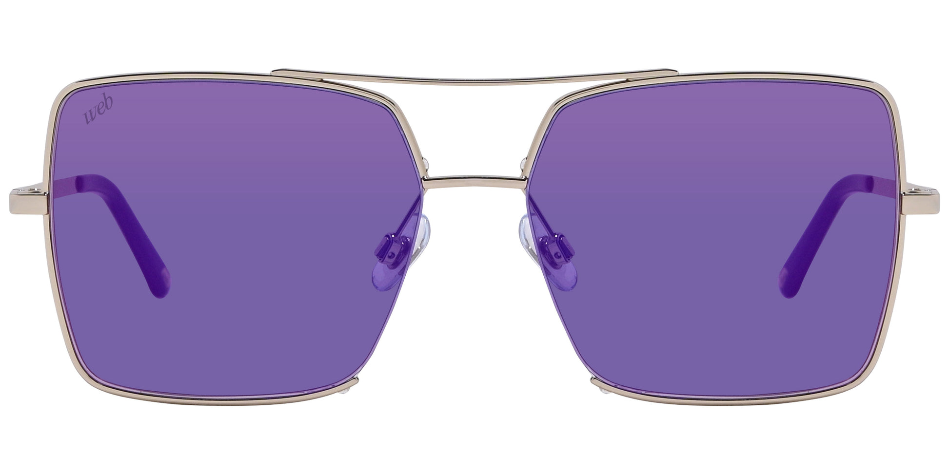 Web Gold Color Square Sunglasses Viewed From Front Angle.