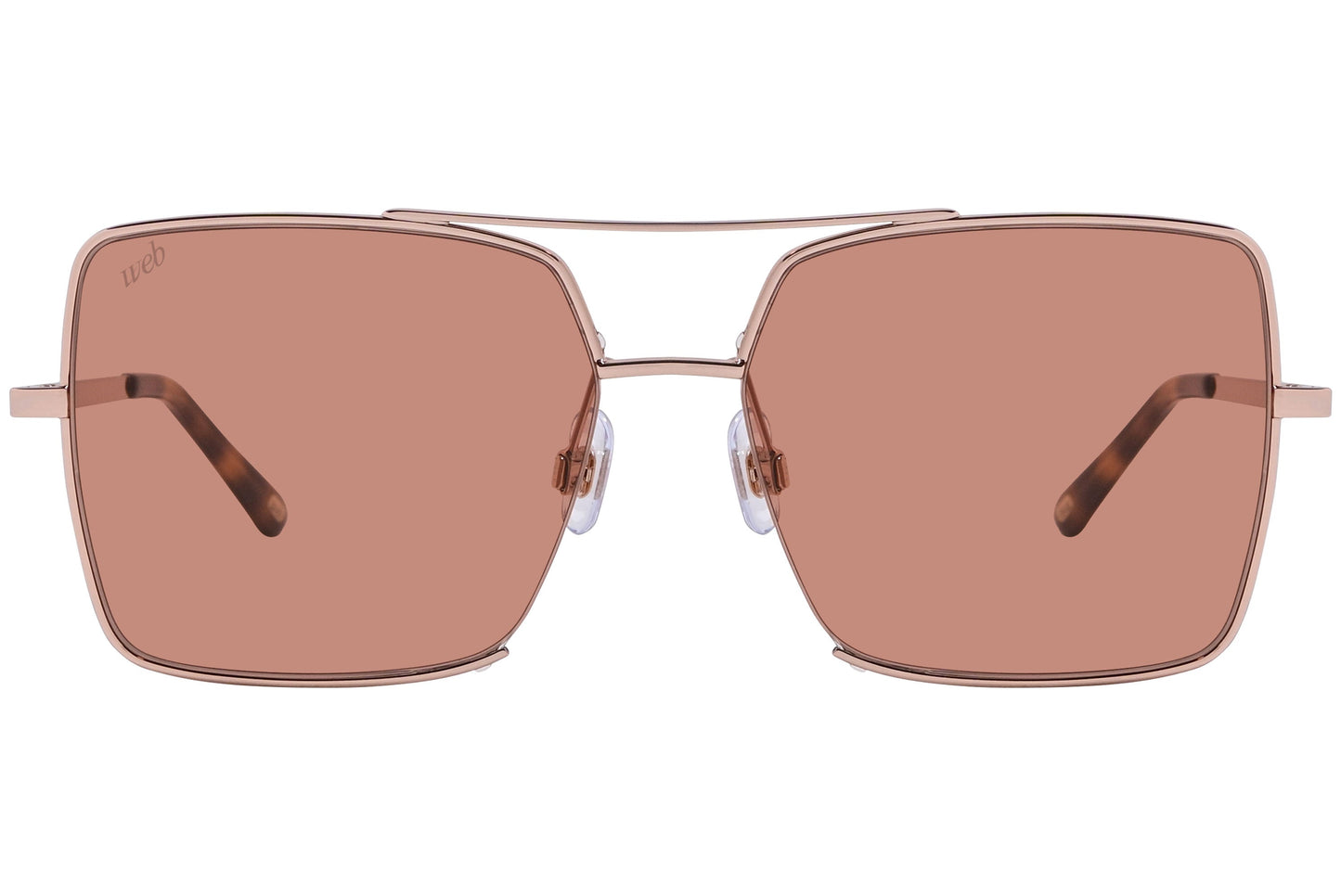 Web Rose Gold Color Square Sunglasses Viewed From Front Angle.