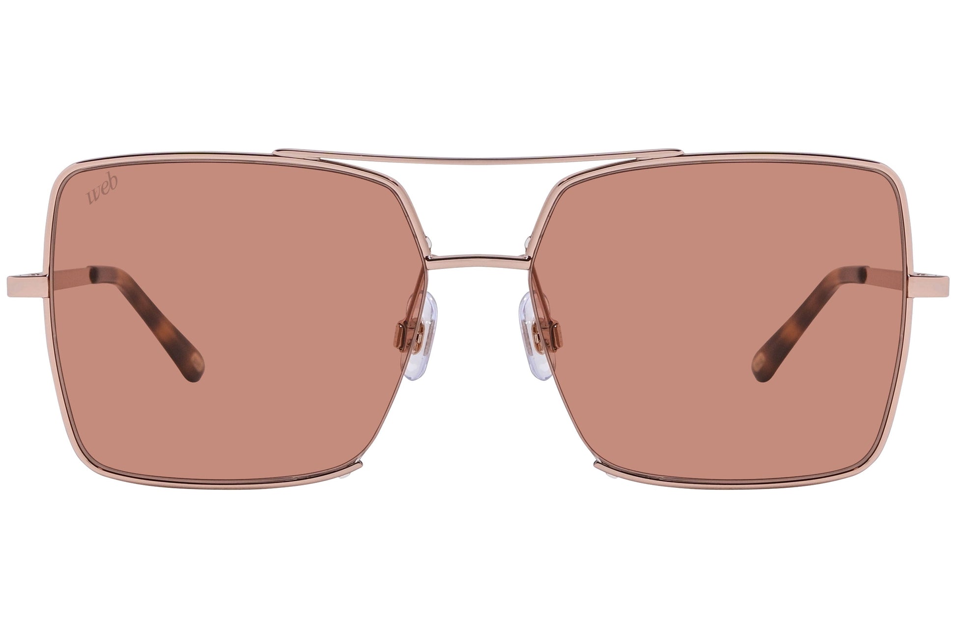 Web Rose Gold Color Square Sunglasses Viewed From Front Angle.