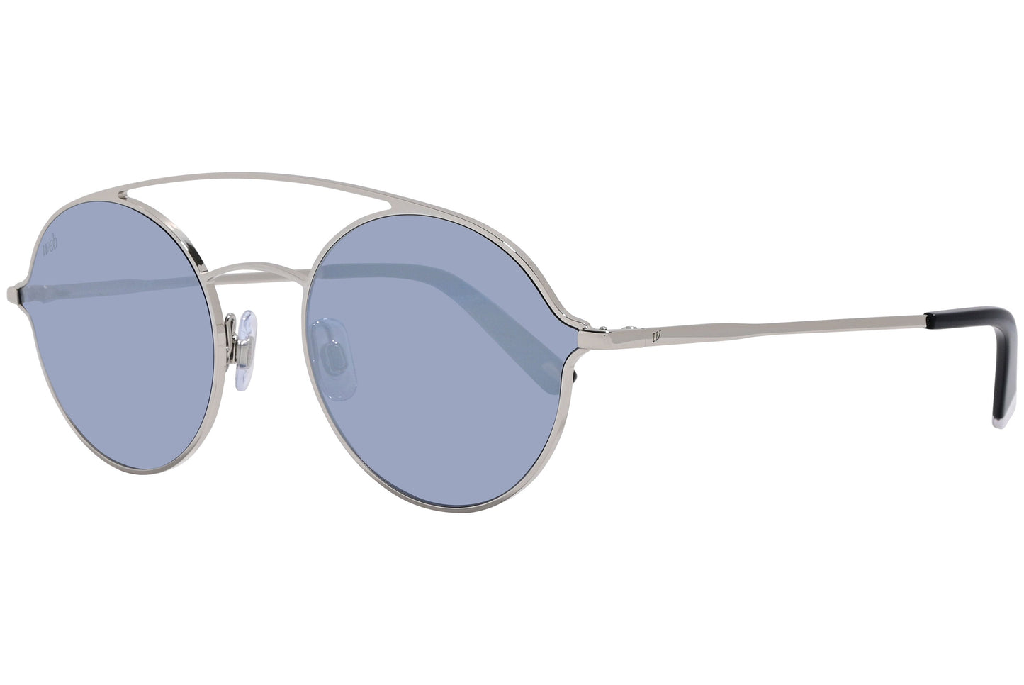 Web Silver Color Aviator Sunglasses Viewed From A 45-Degree Angle.