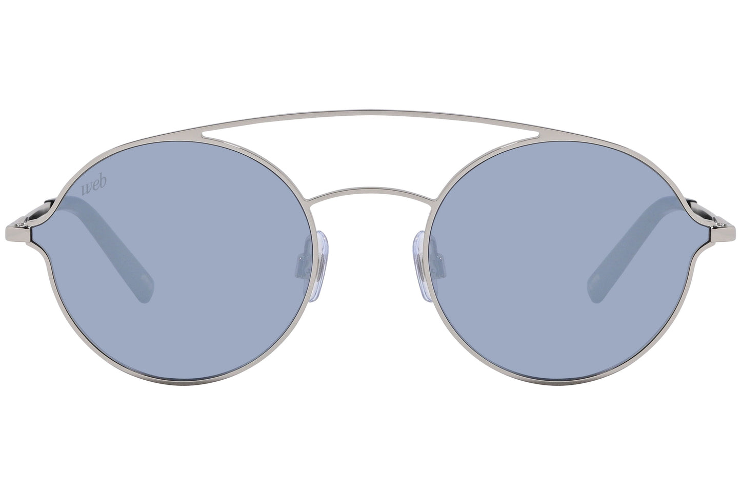 Web Silver Color Aviator Sunglasses Viewed From Front Angle.