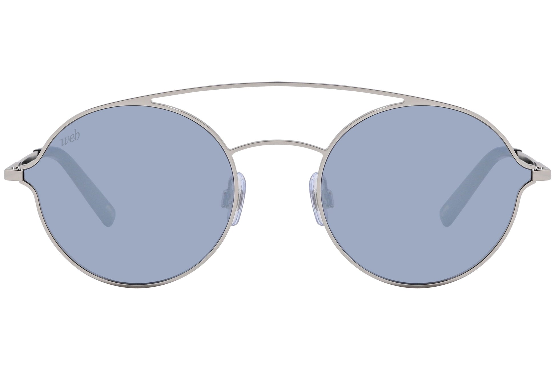 Web Silver Color Aviator Sunglasses Viewed From Front Angle.