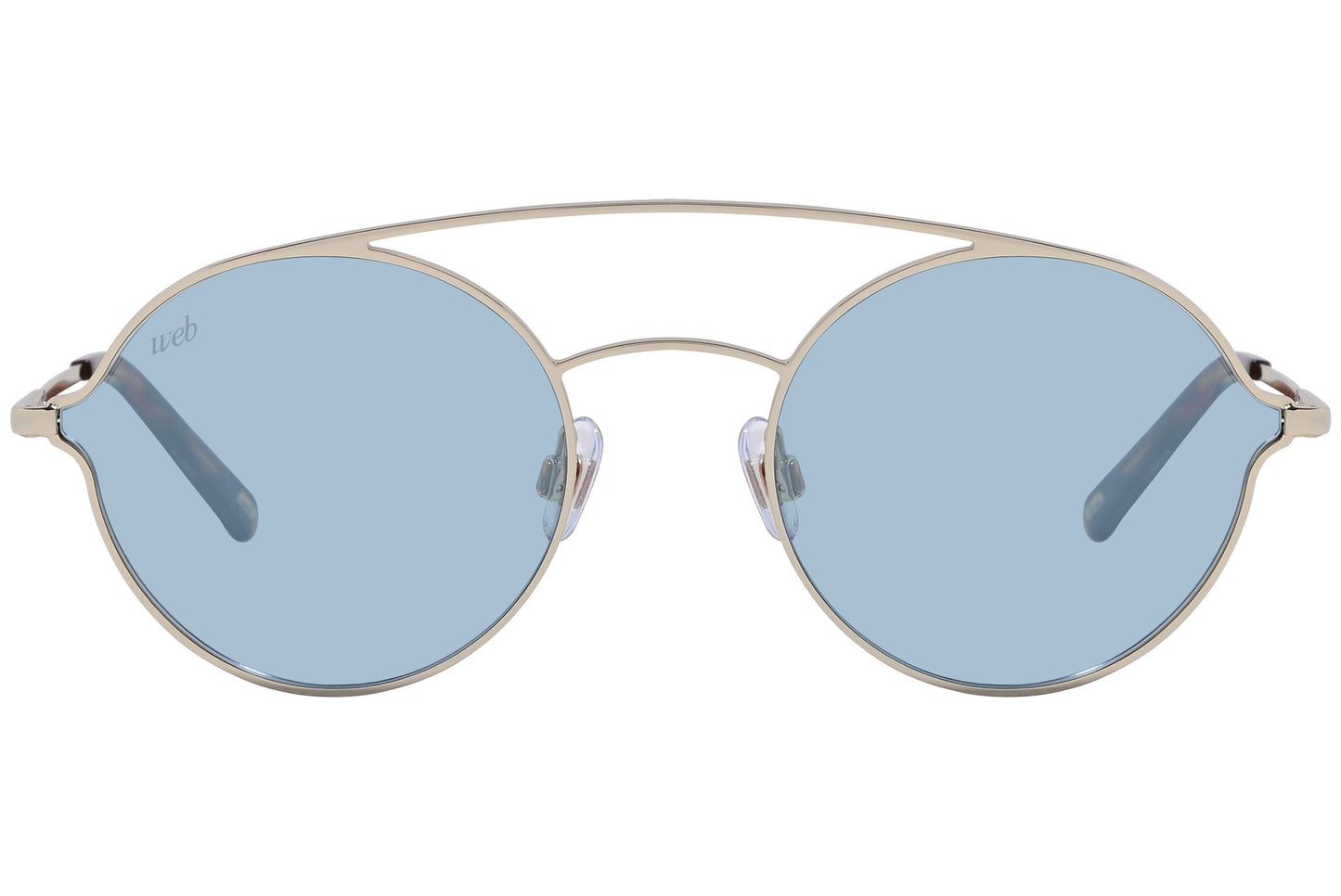 Web Gold Color Aviator Sunglasses Viewed From Front Angle.