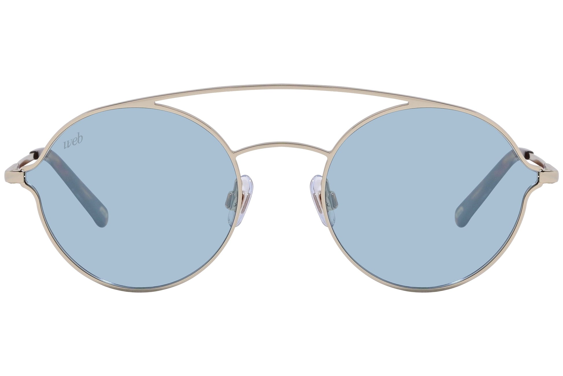 Web Gold Color Aviator Sunglasses Viewed From Front Angle.