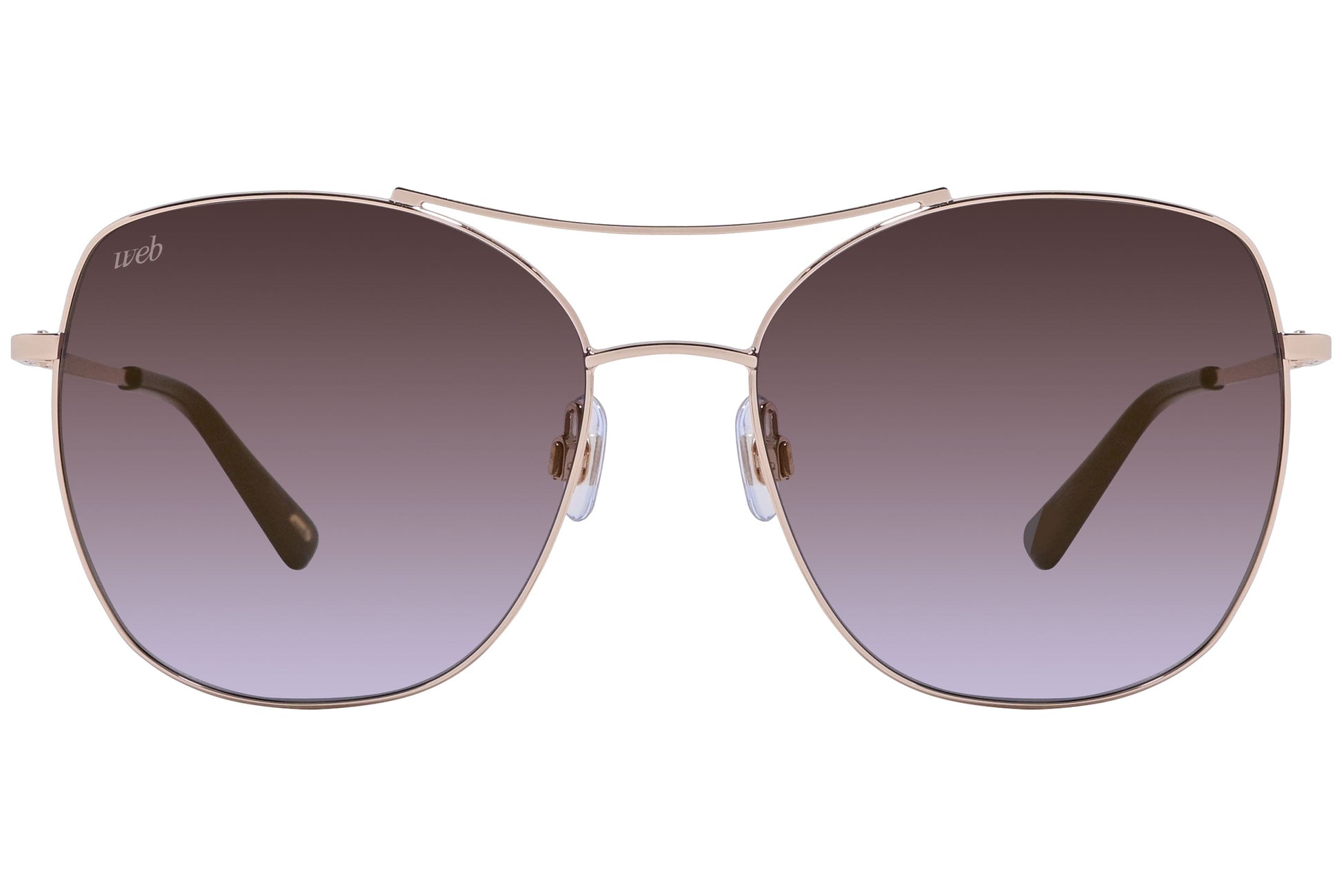 Web Gold Color Aviator Sunglasses Viewed From Front Angle.