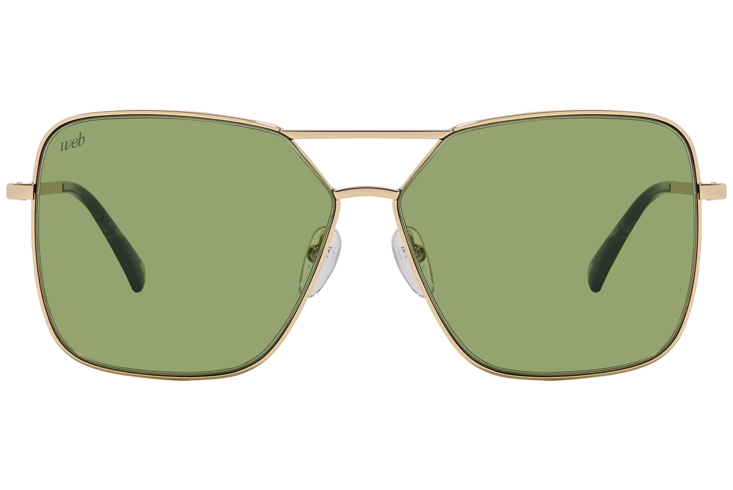 Web Gold Color Square Sunglasses Viewed From Front Angle.