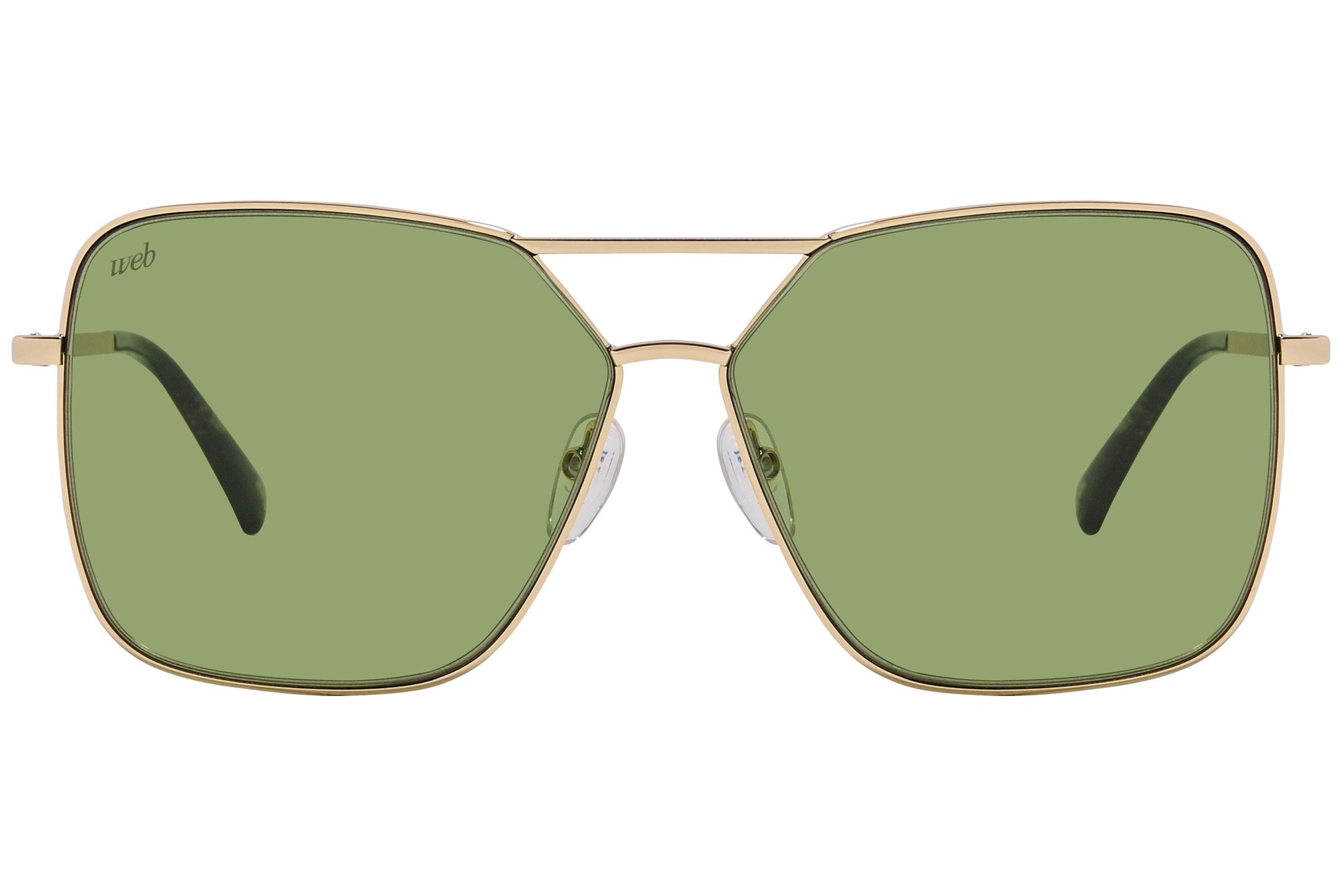 Web Gold Color Square Sunglasses Viewed From Front Angle.