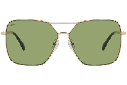 Web Gold Color Square Sunglasses Viewed From Front Angle.