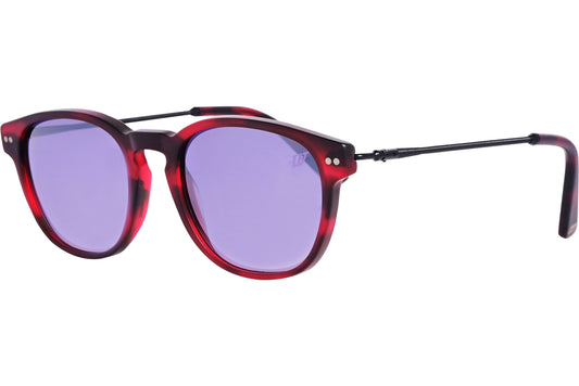 Web Red Color Wayfarer Sunglasses Viewed From A 45-Degree Angle.