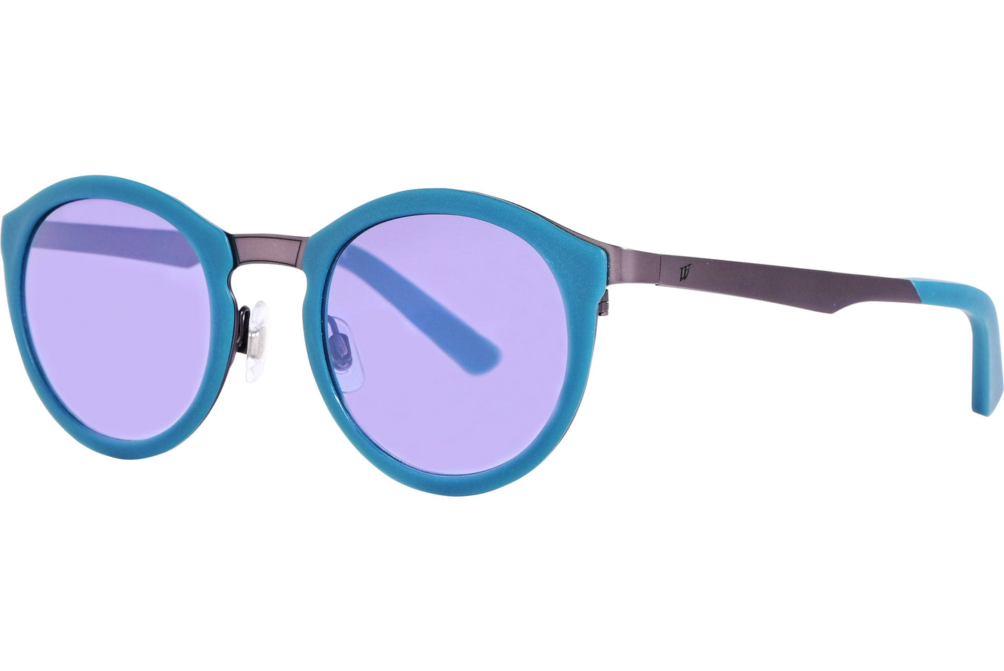 Web Blue Color Round Sunglasses Viewed From A 45-Degree Angle.