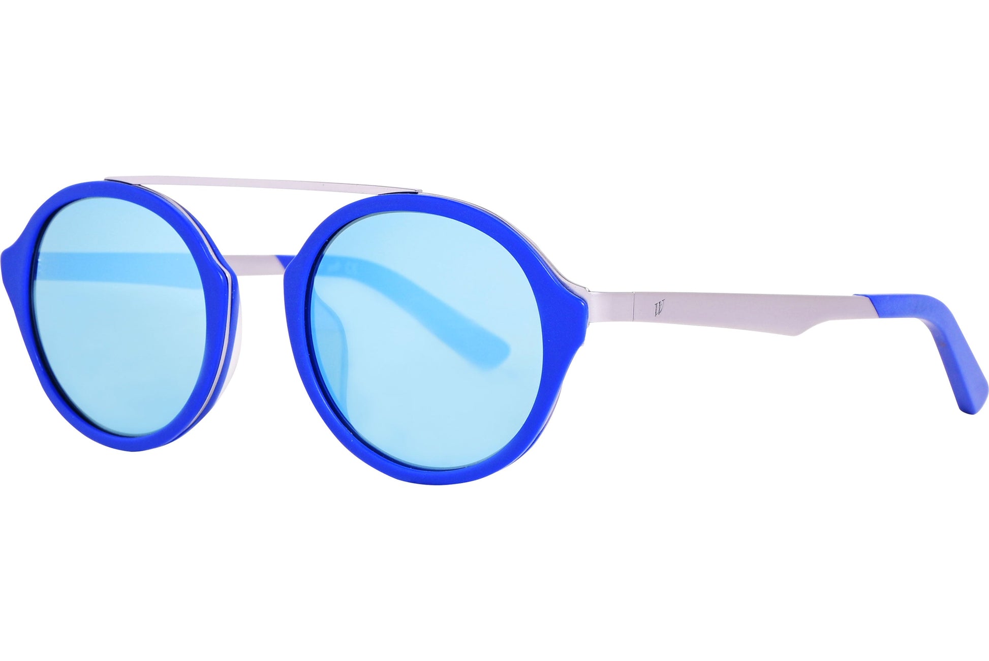 Web Blue Color Aviator Sunglasses Viewed From A 45-Degree Angle.