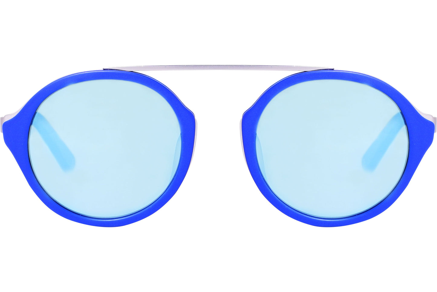 Web Blue Color Aviator Sunglasses Viewed From Front Angle.