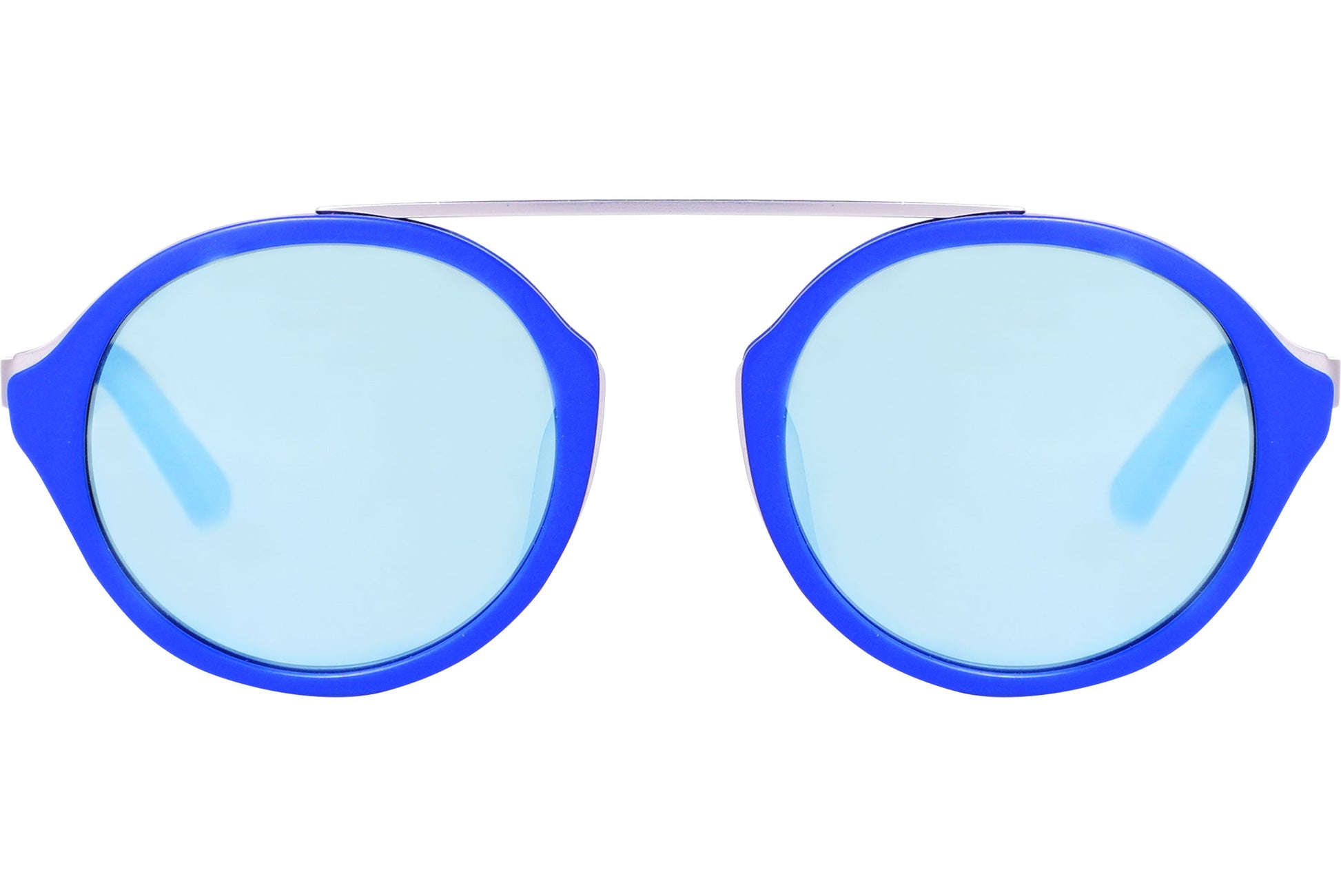 Web Blue Color Aviator Sunglasses Viewed From Front Angle.