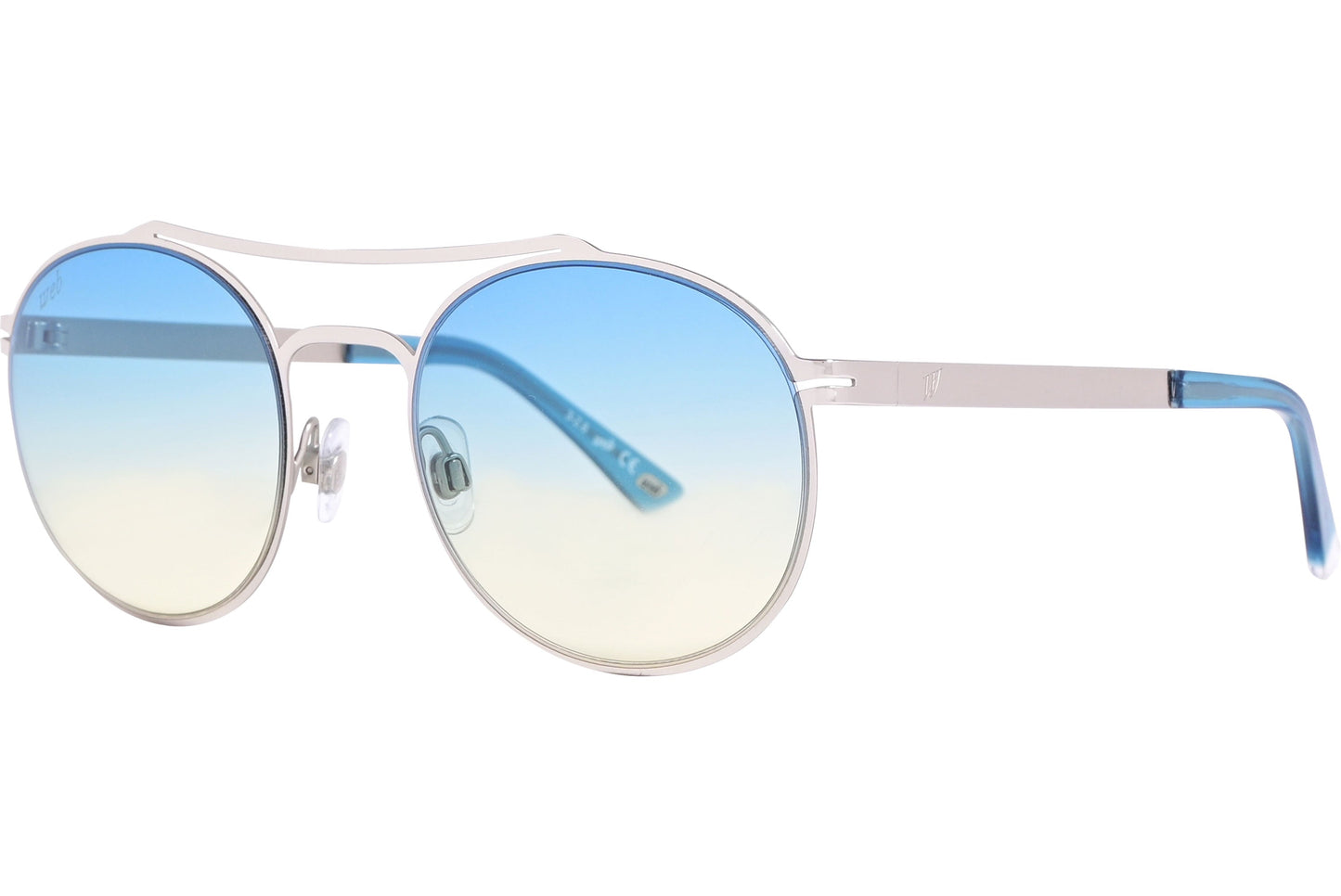 Web Blue Color Aviator Sunglasses Viewed From A 45-Degree Angle.