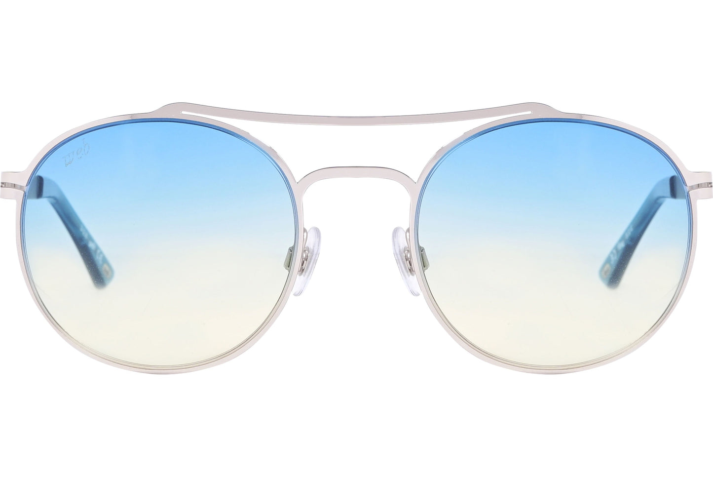 Web Blue Color Aviator Sunglasses Viewed From Front Angle.