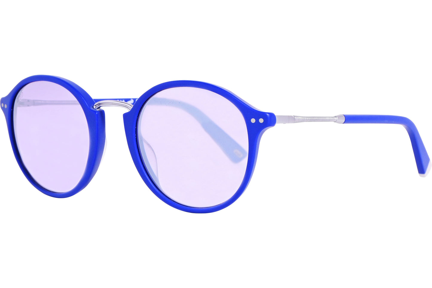 Web Blue Color Round Sunglasses Viewed From A 45-Degree Angle.