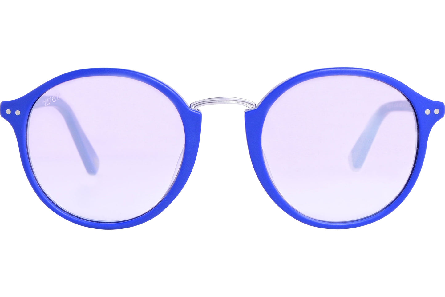 Web Blue Color Round Sunglasses Viewed From Front Angle.