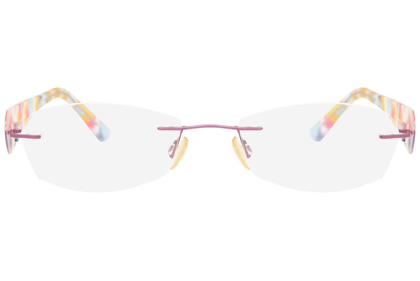 xenith rimless multicolored eyeglasses frame viewed from front view.