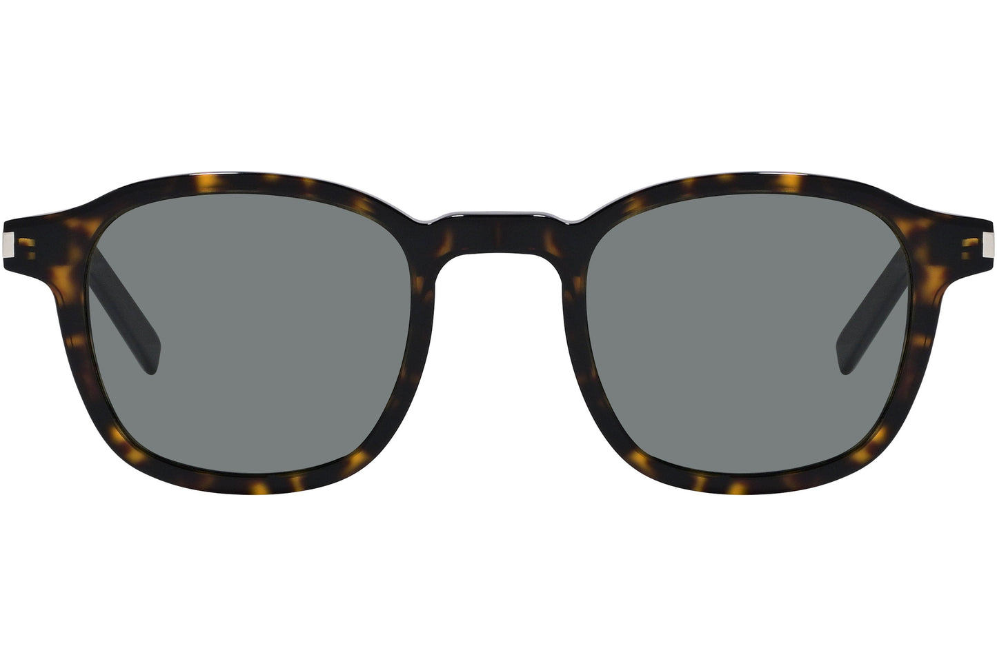 Yves Saint Laurent Tortoise Color Square Sunglasses Viewed From Front Angle.