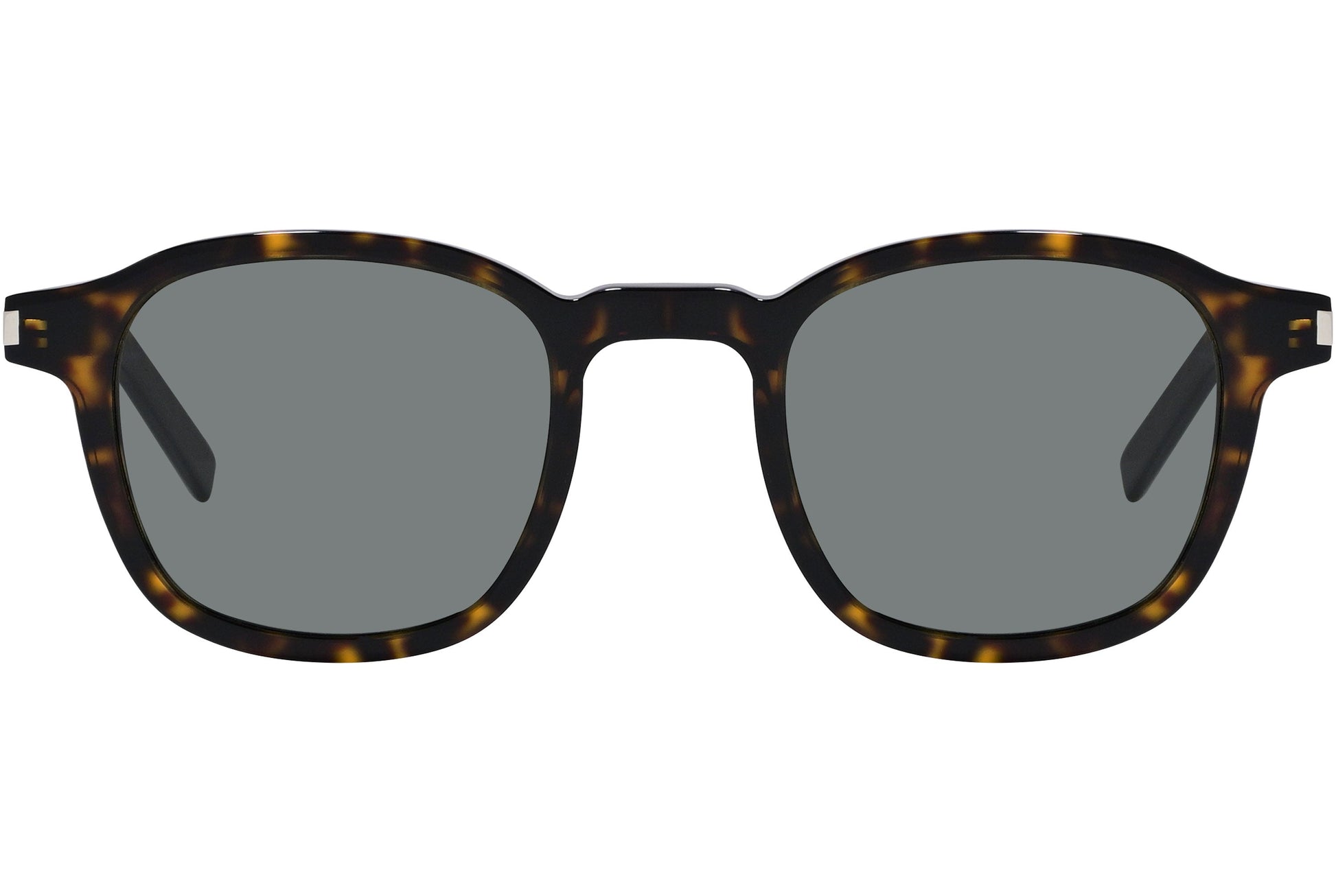 Yves Saint Laurent Tortoise Color Square Sunglasses Viewed From Front Angle.