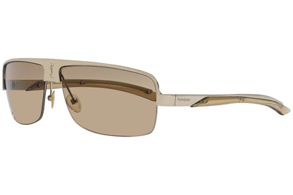 Yves Saint Laurent Gold Color Sports Sunglasses Viewed From A 45-Degree Angle.