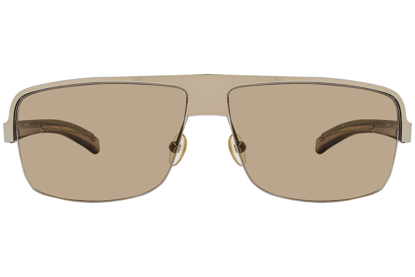 Yves Saint Laurent Gold Color Sports Sunglasses Viewed From Front Angle.